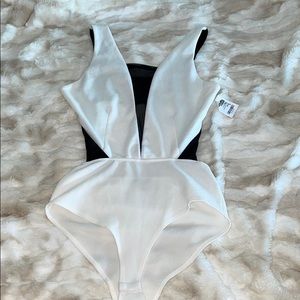 NWT  White & Black Sexy mesh open back bodysuit